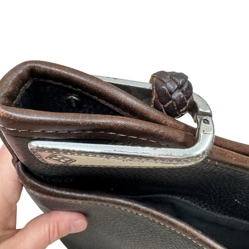 BRIGHTON Bucket Bag Pebbled Leather Black Brown Shoulder Tote Vtg Braided Strap - Picture 13 of 15